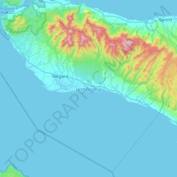 Carte topographique Jembrana, altitude, relief