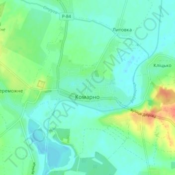 Carte topographique Komarno, altitude, relief
