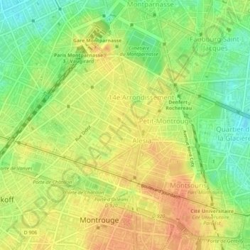 Carte topographique 75014, altitude, relief