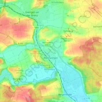 Carte topographique Hermaringen, altitude, relief