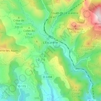Carte topographique L'Escarène, altitude, relief