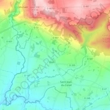 Carte topographique Bion, altitude, relief