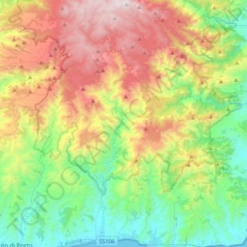 Carte topographique Roghudi, altitude, relief