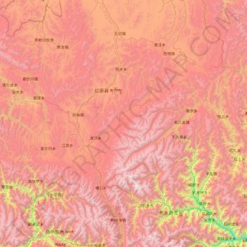 Carte topographique Hongyuan County, altitude, relief
