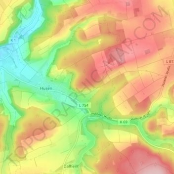 Carte topographique Husen, altitude, relief