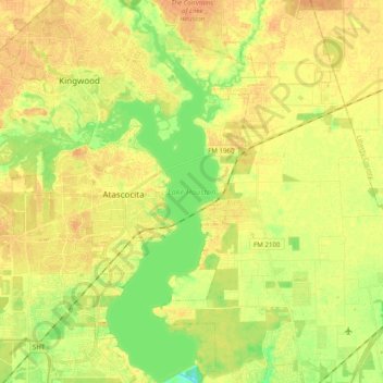 Carte topographique Lake Houston, altitude, relief