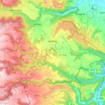 Carte topographique Apchat, altitude, relief