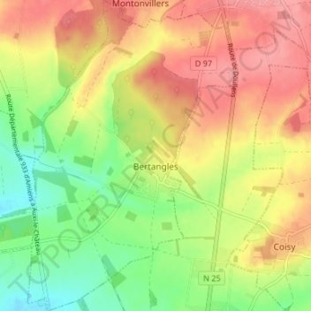 Carte topographique Bertangles, altitude, relief