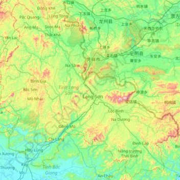 Carte topographique Lạng Sơn Province, altitude, relief