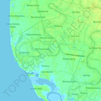 Carte topographique Bontonompo Selatan, altitude, relief