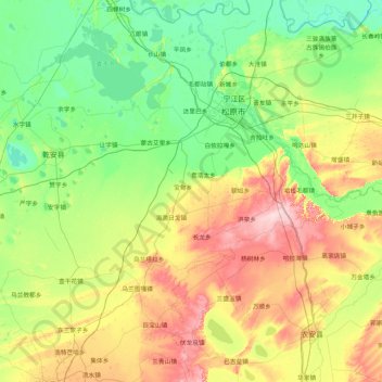 Carte topographique Qian Gorlos Mongol Autonomous County, altitude, relief
