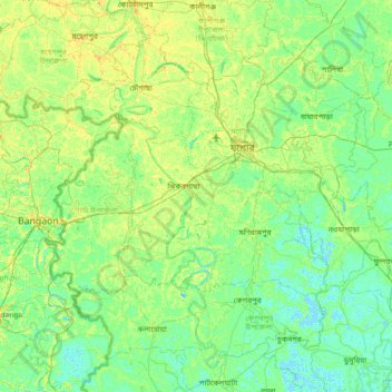 Carte topographique Jessore District, altitude, relief
