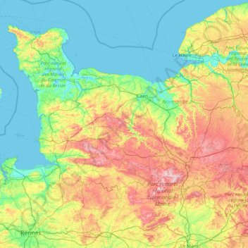 Carte topographique Lower Normandy, altitude, relief