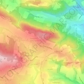 Carte topographique Campandré-Valcongrain, altitude, relief