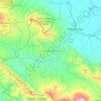 Carte topographique Empat Lawang, altitude, relief