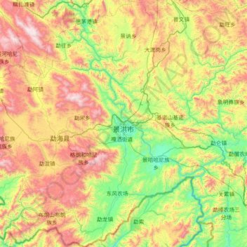 Carte topographique Jinghong City, altitude, relief