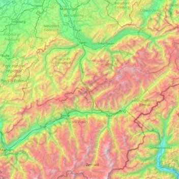 Carte topographique Berner Alpen, altitude, relief