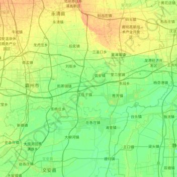 Carte topographique Bazhou City, altitude, relief