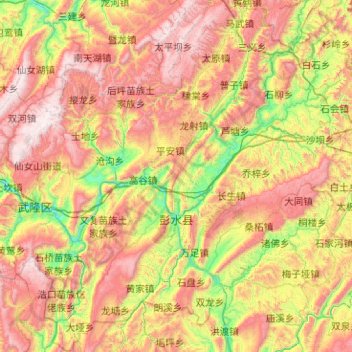 Carte topographique Pengshui Miao and Tujia Autonomous County, altitude, relief