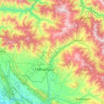 Carte topographique Udhampur, altitude, relief