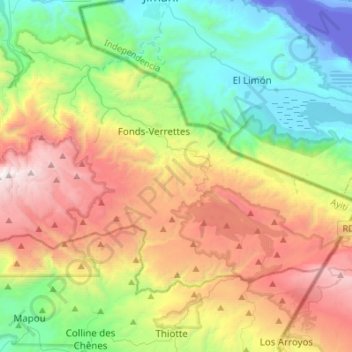 Carte topographique 1re Fonds Verrettes, altitude, relief