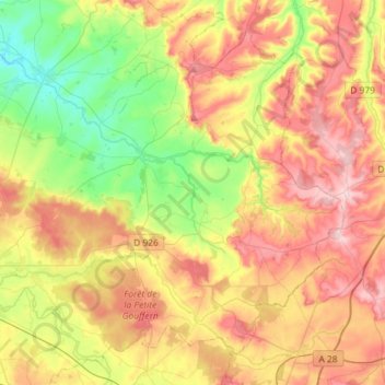 Carte topographique Gouffern en Auge, altitude, relief
