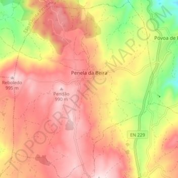 Carte topographique Penela da Beira, altitude, relief