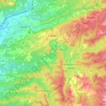 Carte topographique Calders, altitude, relief
