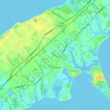 Carte topographique Cutchogue, altitude, relief