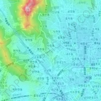Carte topographique Seoul, altitude, relief