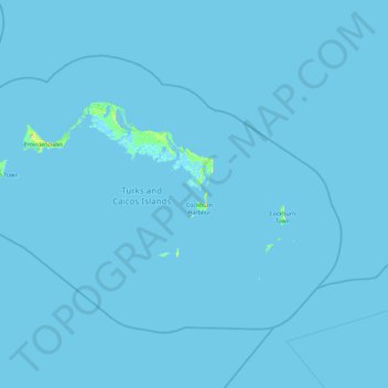 Carte topographique Turks and Caicos Islands, altitude, relief