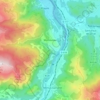 Carte topographique Montoulieu, altitude, relief