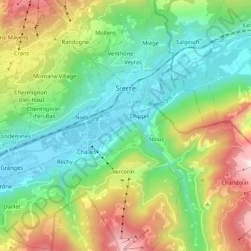 Carte topographique Sierre, altitude, relief