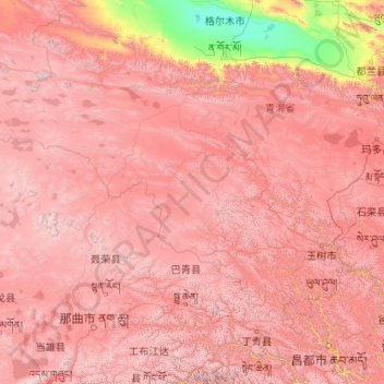 Carte topographique Yushu Tibetan Autonomous Prefecture, altitude, relief