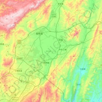 Carte topographique Songming County, altitude, relief