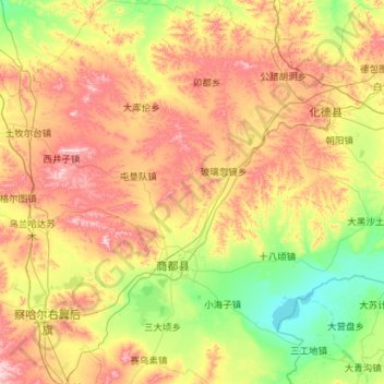 Carte topographique Shangdu County, altitude, relief