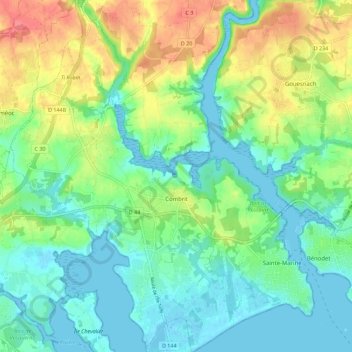 Carte topographique Combrit, altitude, relief