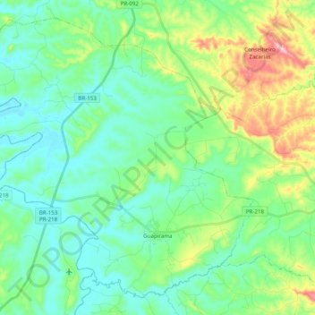 Carte topographique Guapirama, altitude, relief