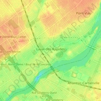 Carte topographique Laval-des-Rapides, altitude, relief