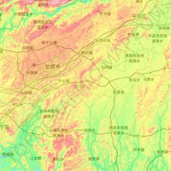 Carte topographique Xixiu District, altitude, relief