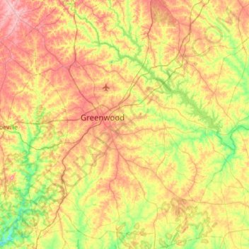 Carte topographique Greenwood County, altitude, relief