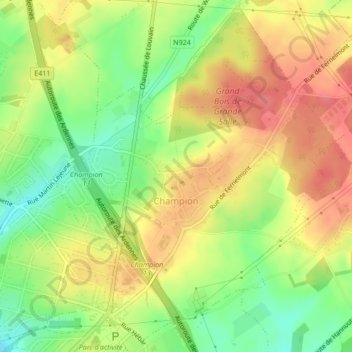 Carte topographique Champion, altitude, relief