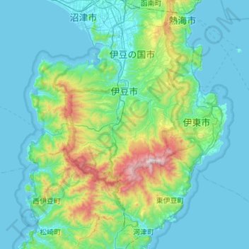 Carte topographique Izu, altitude, relief