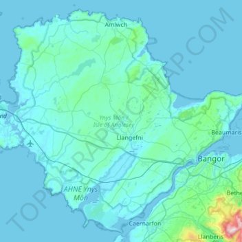 Carte topographique Anglesey, altitude, relief