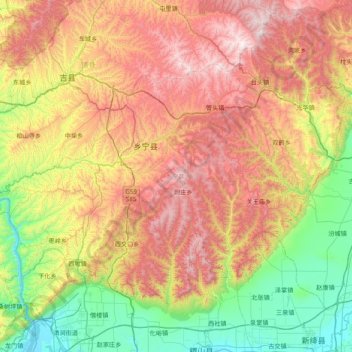 Carte topographique Xiangning County, altitude, relief