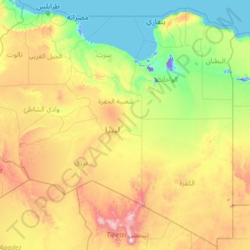 Carte topographique Libye, altitude, relief