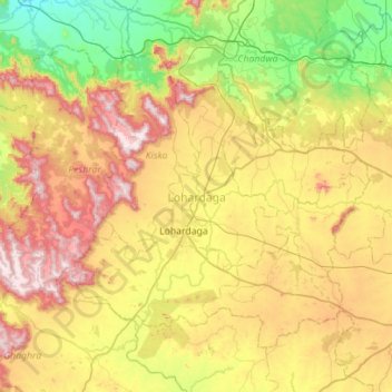 Carte topographique Lohardaga, altitude, relief