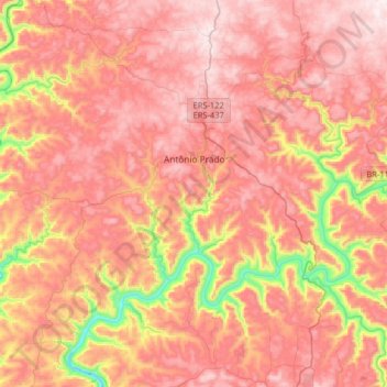 Carte topographique Antônio Prado, altitude, relief
