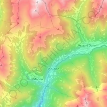 Carte topographique Incudine, altitude, relief