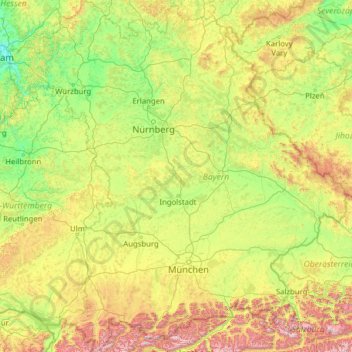 Carte topographique Bayern, altitude, relief